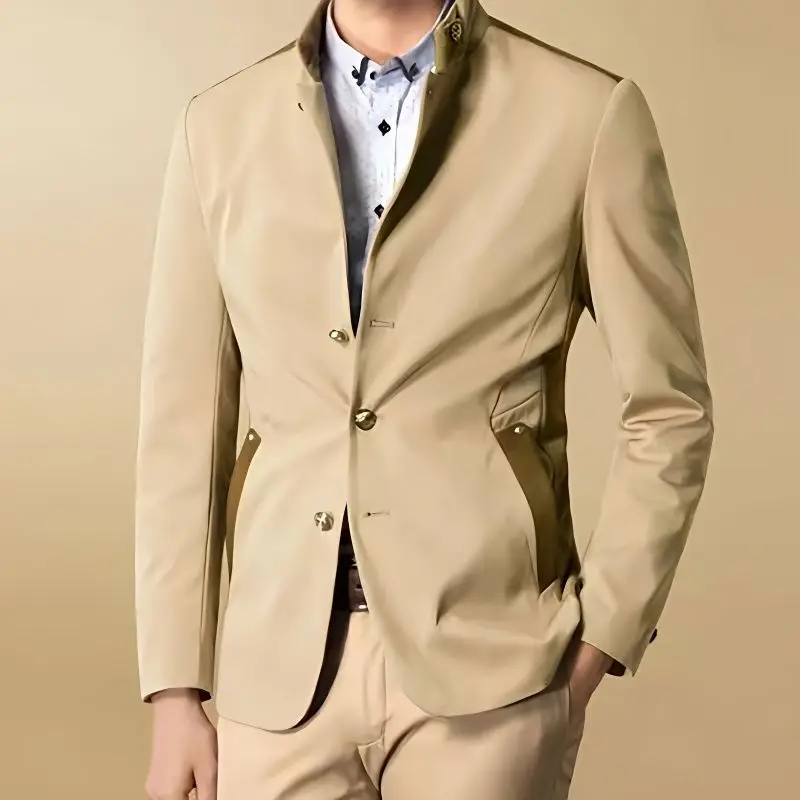 소셜 비즈니스 캐주얼 남성 블레이저 용수철, 얇은 스탠드 칼라, 남성 의류, 긴팔 슬림 가디건, 세트 재킷, 가을 패션