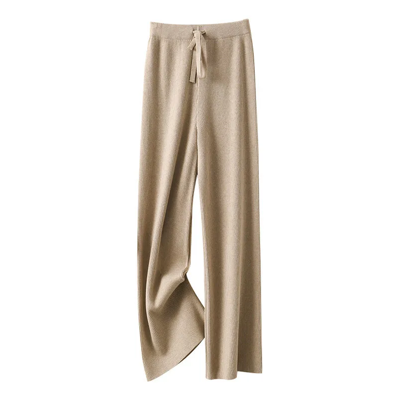 

Брюки женские трикотажные с широкими штанинами, утепленные Свободные повседневные штаны с завышенной талией, приталенные вертикальные прямые трубы, s420, Осень-зима