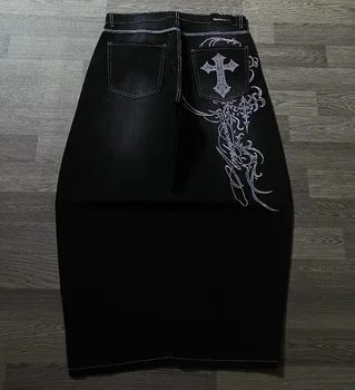 2026 American New Fashion Retro Pattern Printed Letters Embroidered Loose Jeans Ladies Y2K Gothic Hip Hop Joker Wide-leg Pants