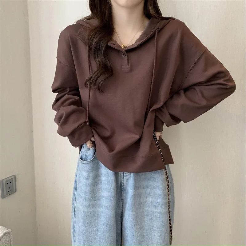 Autumn Winter Women's Clothing Loose Long Sleeve Button New in Hoodies Sweatshirts Coat Casual Versatile Fashion Vintage Tops