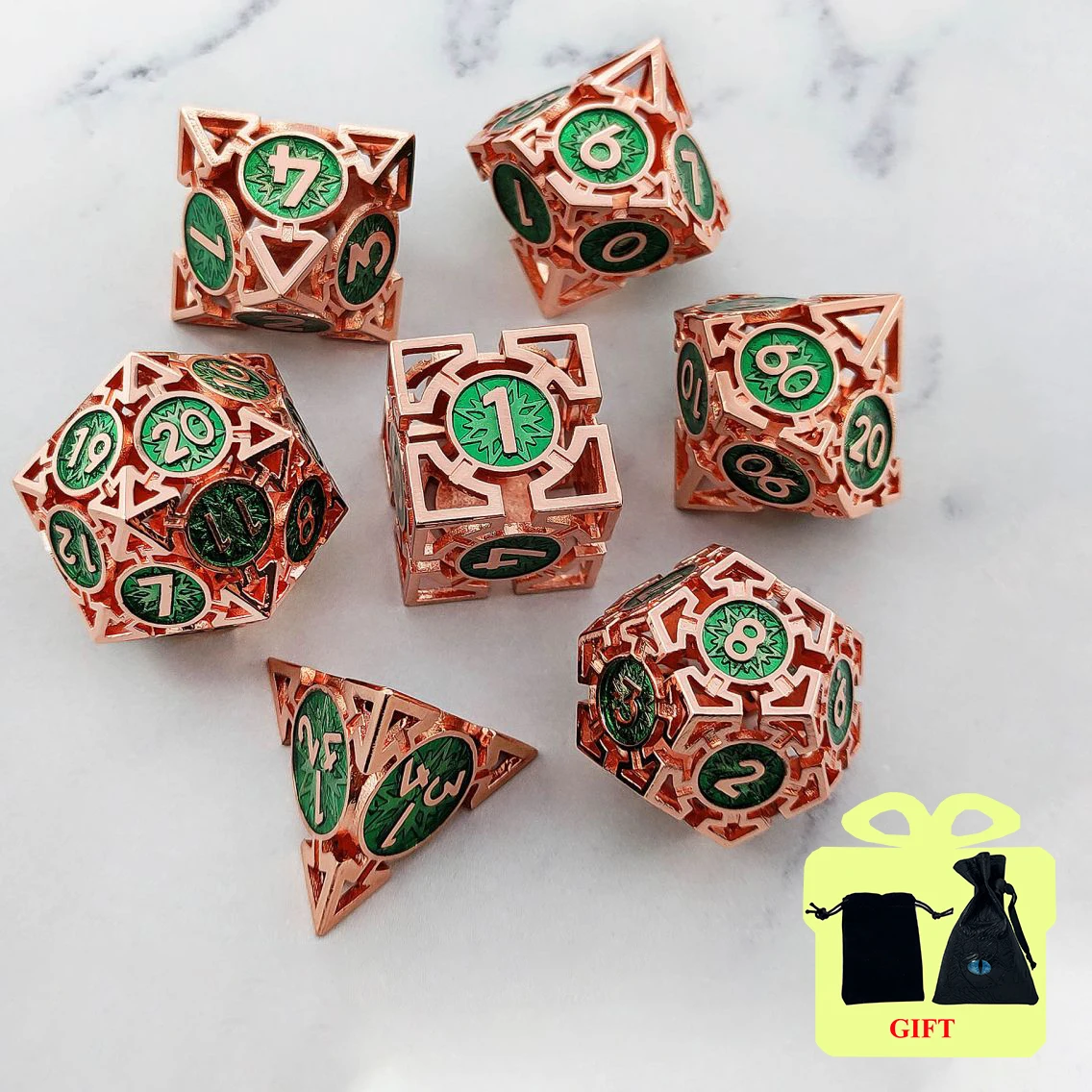 DND Hollow Dice Set D&D BoardGame Polyhedral Dice Metal D&D Dice for Dungeon and Dragon RPG Roll Playing Dice D20 D12 D10 D8 D6