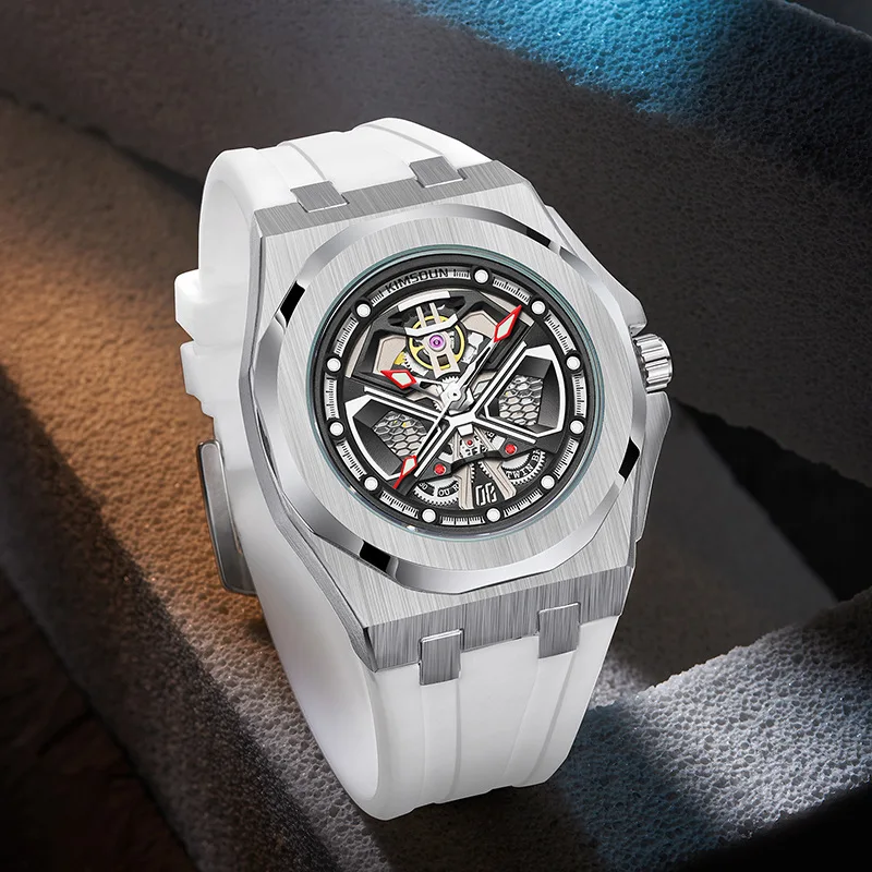 

KIMSDUN Automatic Mechanical Watch for Men Black White Sports Reloj Men's Skeleton Watches Luxury Clock Hombre Relogio Masculino