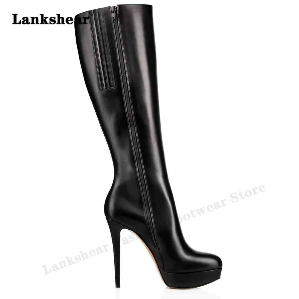 Sexy Black Pointed Toe Stiletto Zipper Boots High-Heeled Boots Ladies Sexy Over Knee High Boots Large Plus Size 34-48