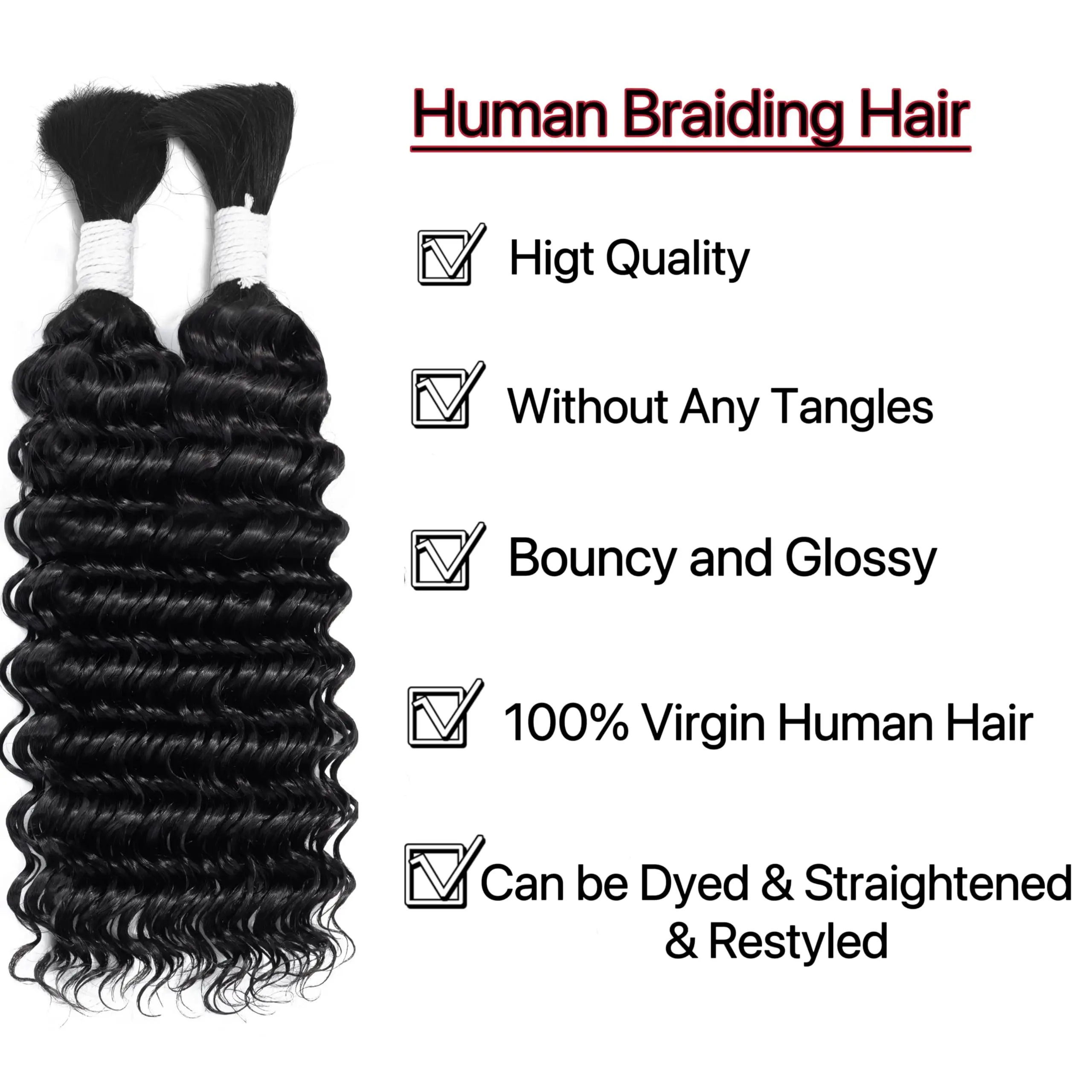 Color: Natural Color, Material Grade: virgin hair, Stretched Length: 24inches, Bulk Buy: 5pcs/lot - Bulk hair braiding Water Wave Bulk 18 inch human hair Boho braids with for knotless box or curly loose wave