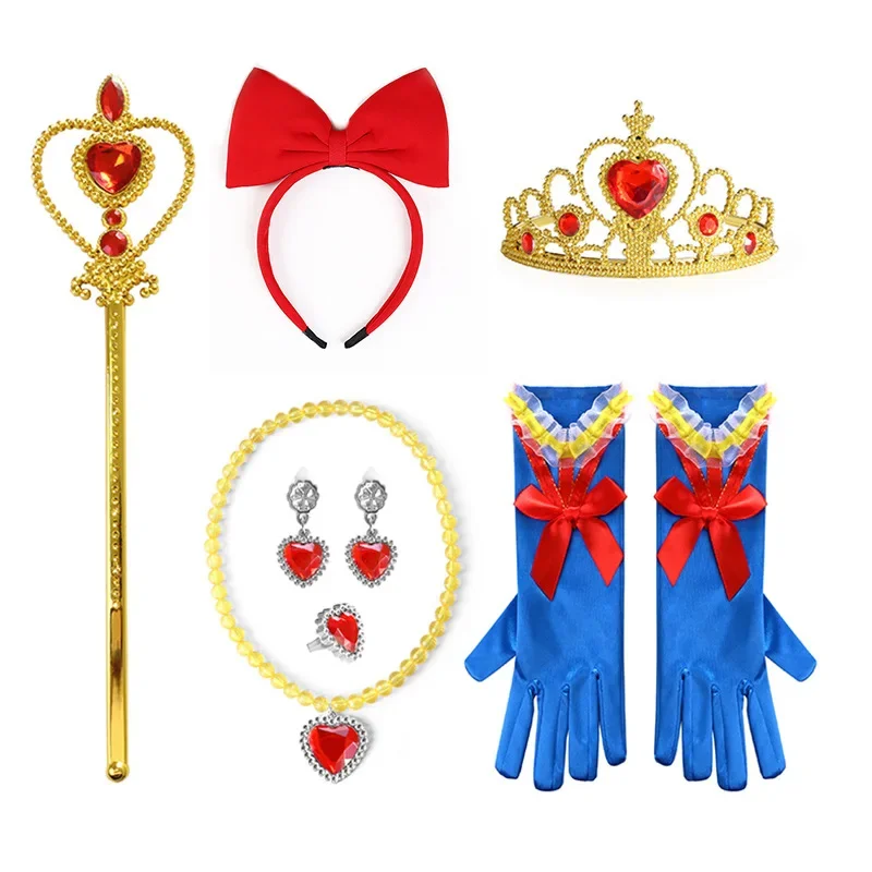 New Kids Crown Magic Wand Necklace Wig Headdress Set Girls Snow White Princess Dress up Accessories Halloween Cosplay Accessory hair accessories cosplay accessories children jewelry set