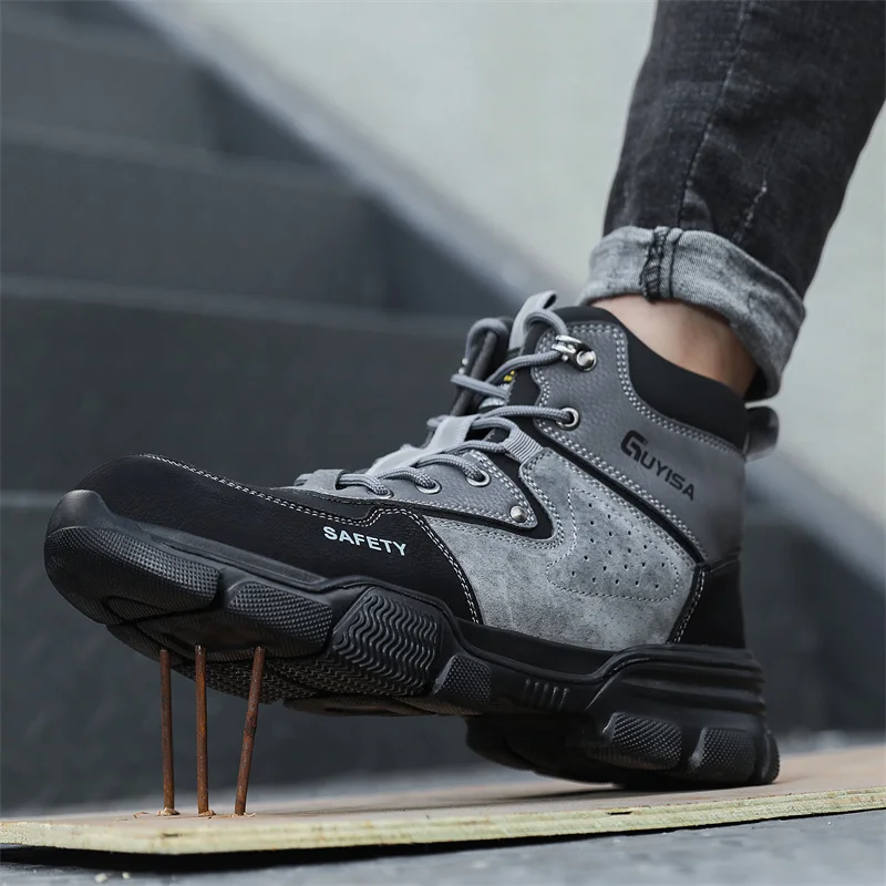 Botas con punta de acero para hombre, calzado de seguridad