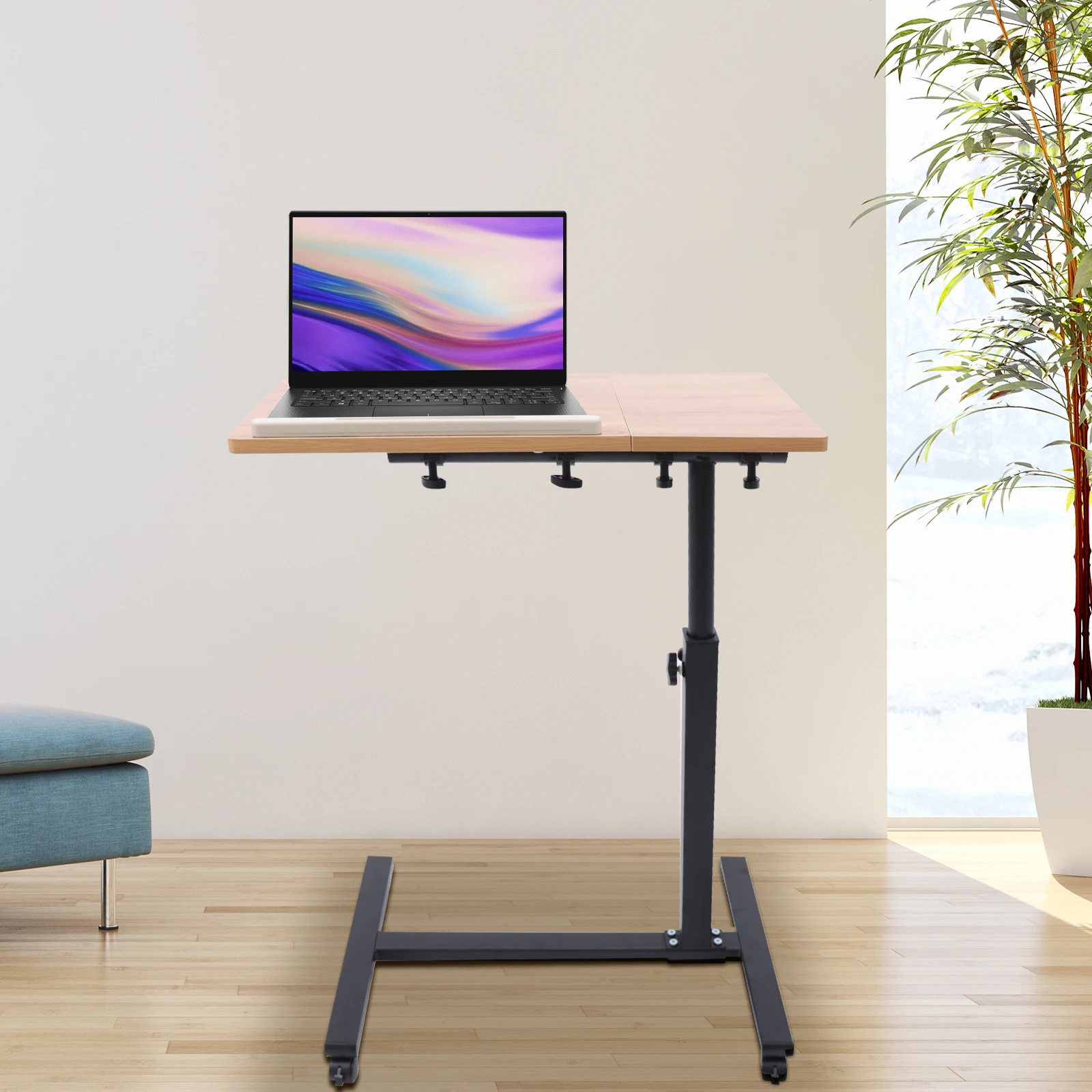 Rolling Mobile Computer Stand Laptop Desk Adjustable Office Table with Wheels