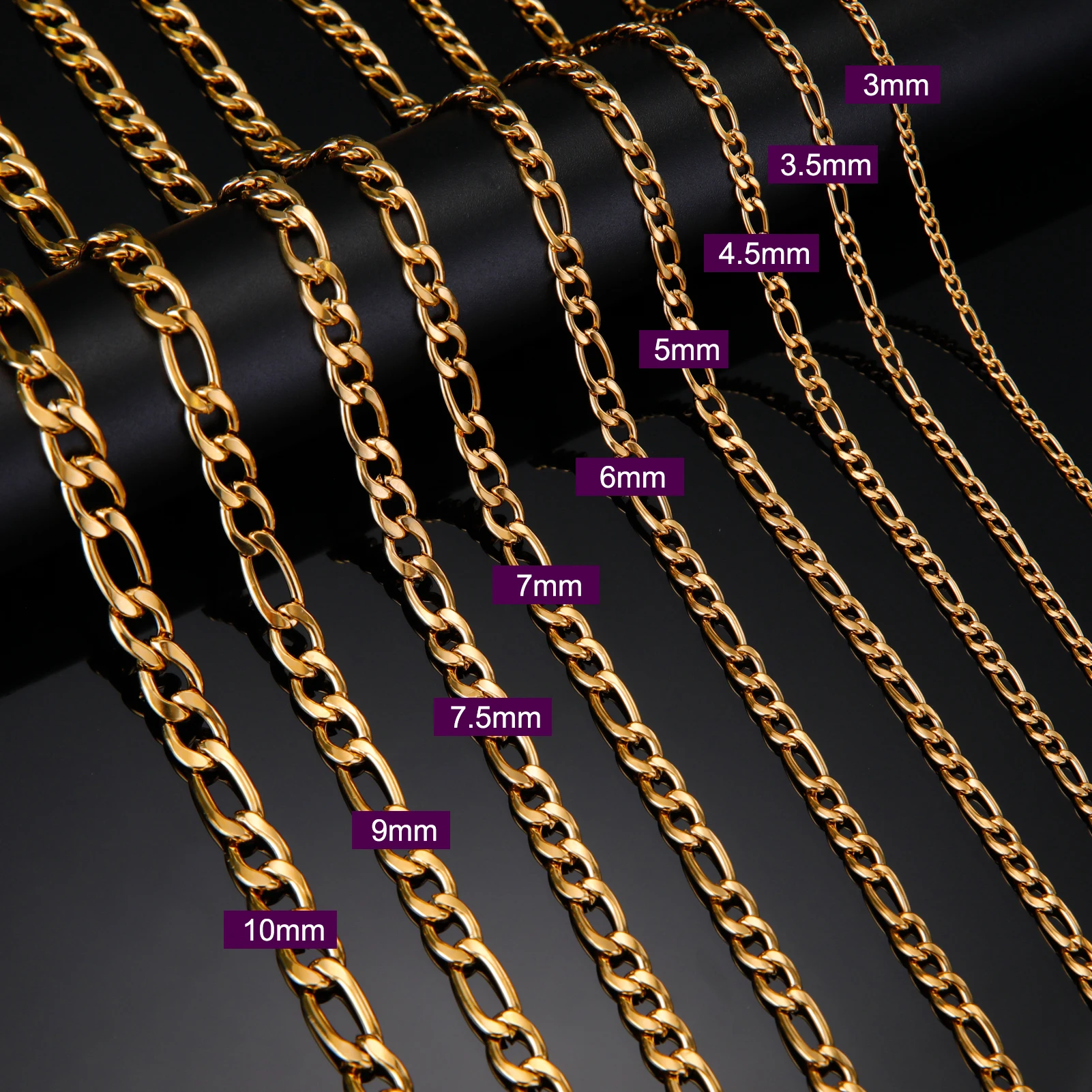 Collana Catena Figaro In Acciaio Inox 3 Mm - Lunghezze Da 16 A 24