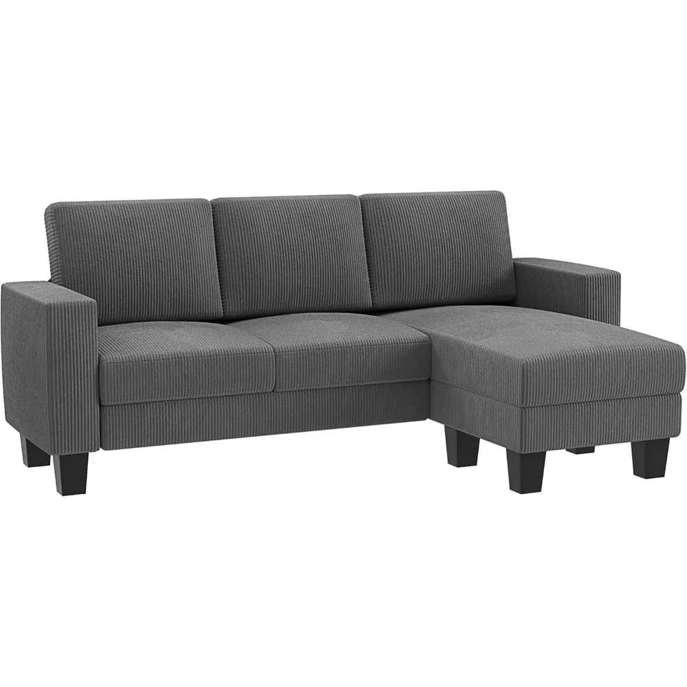 Sectional Sofa Couch, 3 seat L-Shaped Small Sofa with Movable Ottoman Couch for Apartments,(Corduroy, Grey) Children's Sofas 5