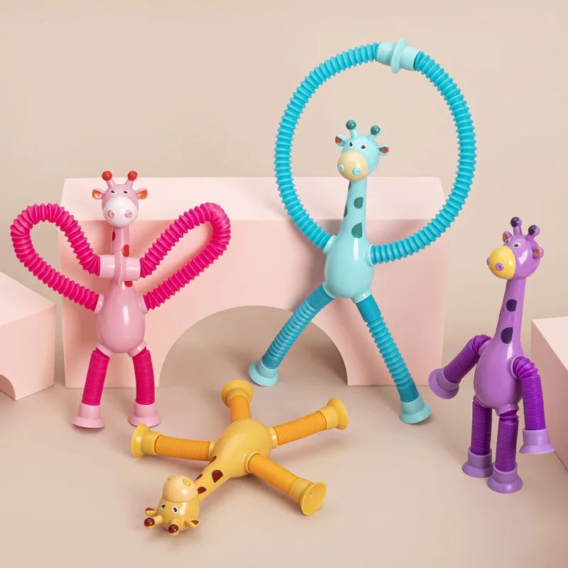

4pcs Glowing Giraffe Funny Shocked Antistress Dolls Children's Toy Sucker Telescopic Tube Comedy Gadgets Interest Game Kids Toy