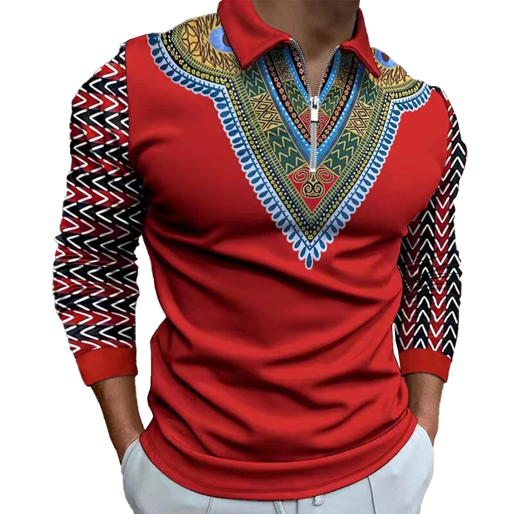 

Stylish Muscle Tops Tee Men's Casual Long Sleeve Print Shirt in Slim Fit with Zip Collar and Eye catching Pattern