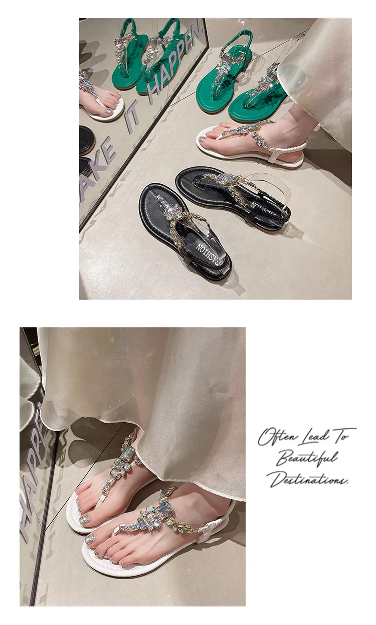 2024 rutsch feste weibliche Sandale Strands chuhe koreanische Version der neuen kleinen duftenden Wind flache Prise Zehen Strass Casual Fashion – Detail 8