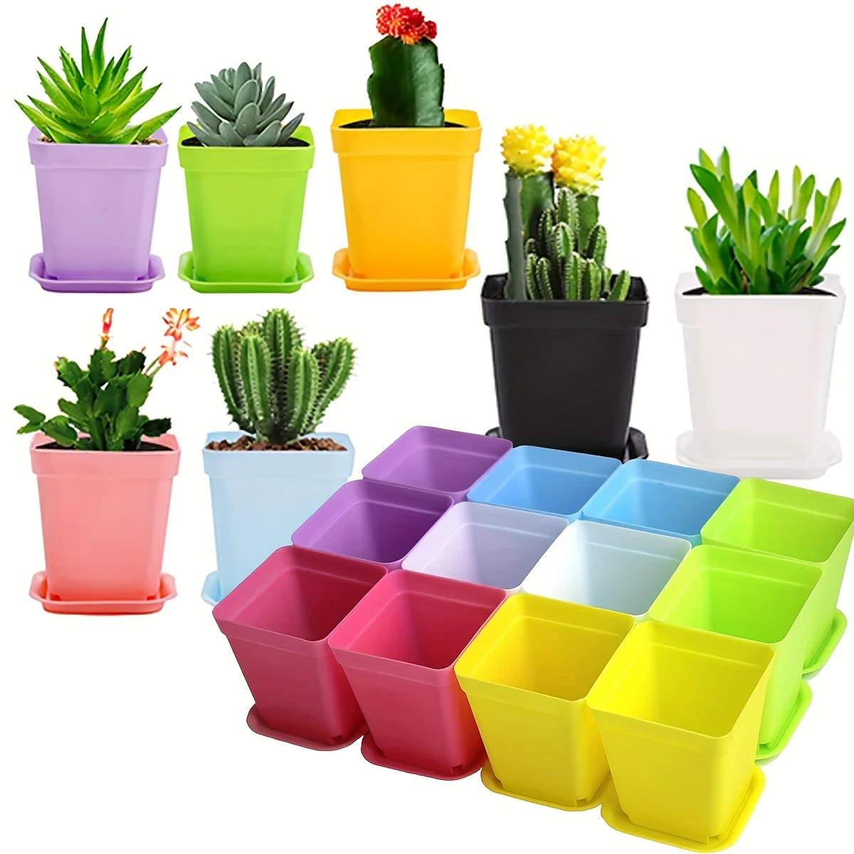 Plastic Square Flower Pot 10pcs 7x7cm with Cover Garden Balcony Home decoration Office Desktop