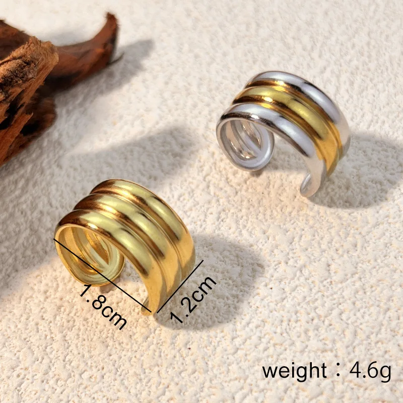Punk Waterproof Stainless Steel Metal Thick Stripe Open Wide Rings Gold&silver Mix Color Three Layers Knuckle Ring Retro Jewelry