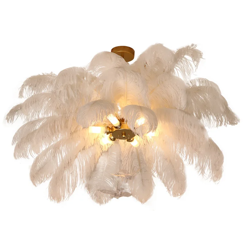 Nordic White Ostrich Feather Pendant Light Modern Led Ceiling Chandelier for Living Dining Room Children's Bedroom Hanghing Lamp