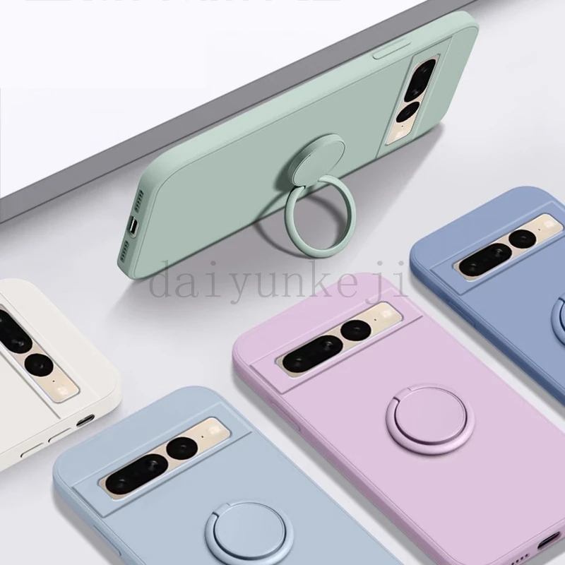 Enhanced Liquid Silicone Phone Case with Ring Holder and Screen Protector - Soft, Durable Cover