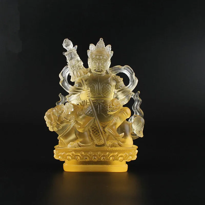 

12.5cm Yellow Plated Wealth Collective King Buddha Statue,Resin Auspicious Sweeping Demon Lotus Base Mascot Figurine