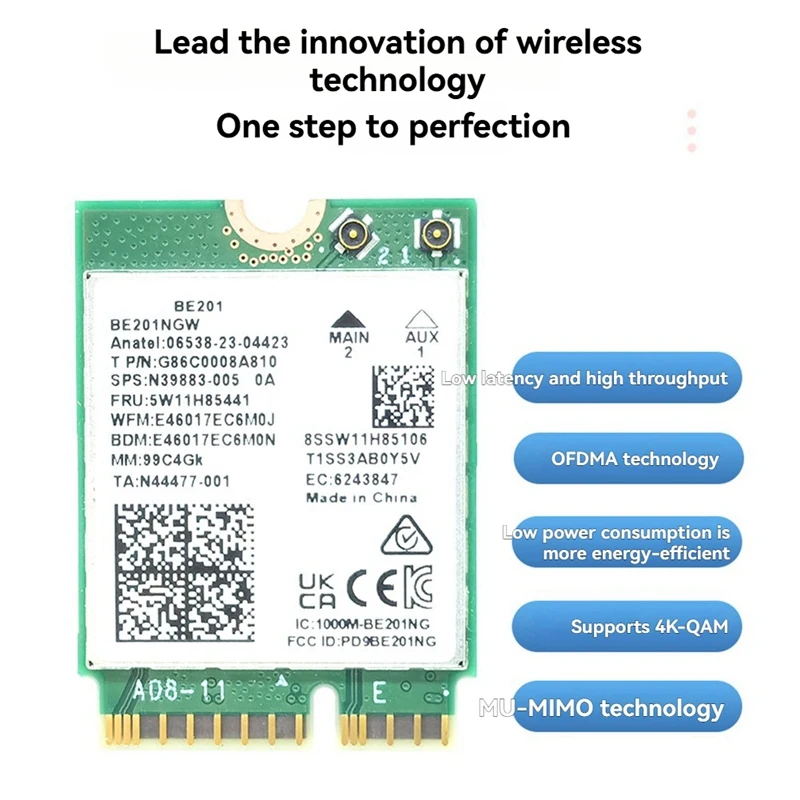 BE201 BE201NGW WIFI7 카드 M.2 Cnvio3 8774Mbps 트라이밴드 BT5.4 무선 WIFI 모듈(8DB 안테나 포함) Win10/11 64-Bit-A31R용