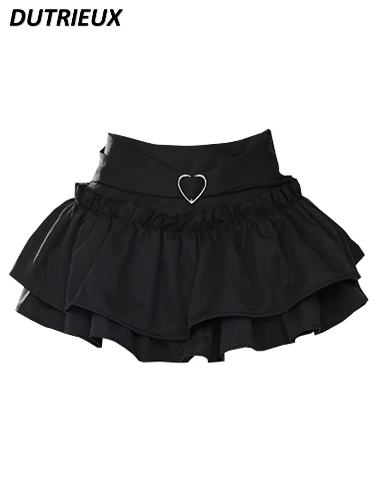 Summer Sweet Pure Color Short Skirt Female with Hearts Wooden Ear Pettiskirt Slim Fit Figure Flattering Tiered Short Skirts