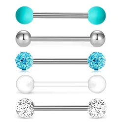 5 - Piece Glitter Acrylic Tongue & Nipple Piercing Barbell Set (5PCS  Set)