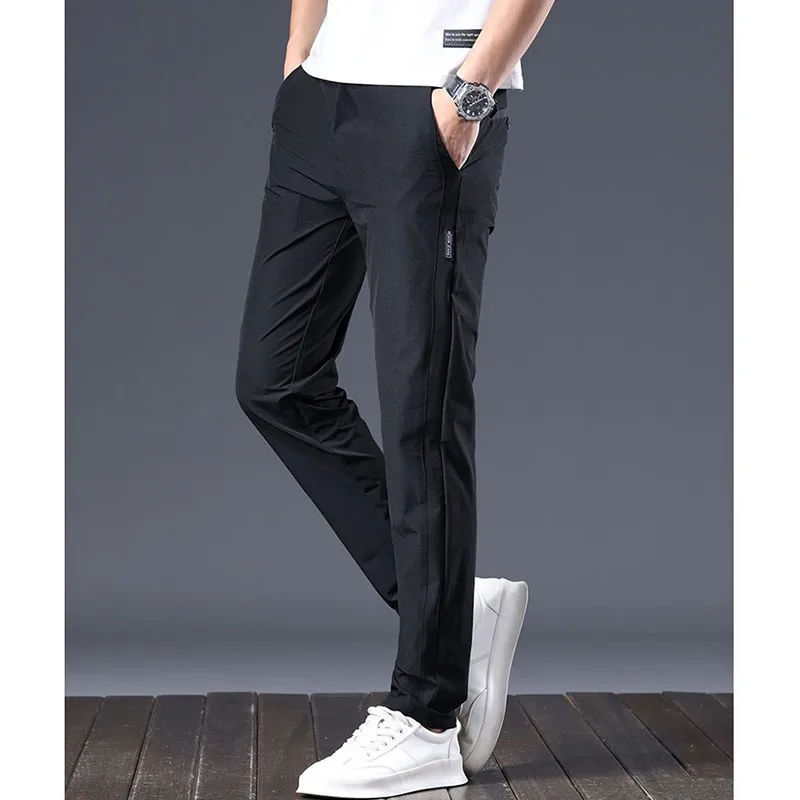 Summer Elegant Fashion Harajuku Slim Fit Trousers Loose All Match Sport Casual Pants Solid Pockets Thin Style Straight Leg Pants