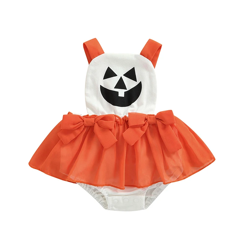 

Newborn Baby Clothes Girl Dress Style Romper Halter Sleeveless Halloween Pattern Printed Patchwork Playsuit Casual Bodysuits