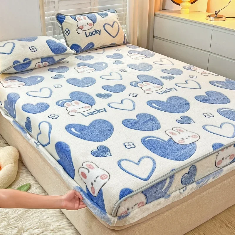 

Cartoon Winter Warm Fitted Bed Sheet Milk Velvet Fleece Bed Linen King/Queen Size Mattress Cover Children's Bedding Bed Cove