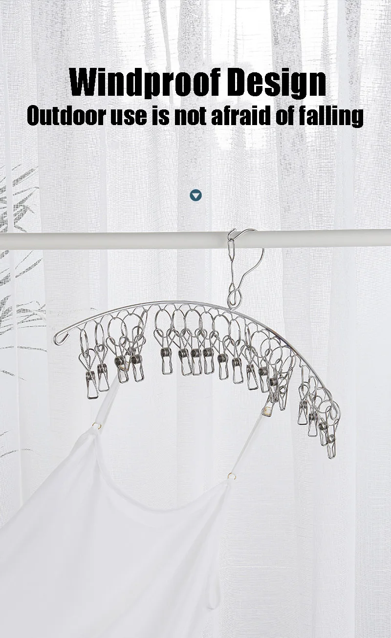 Description Picture 3 of item6-20Pegs Stainless Steel Clothes Drying Hanger Windproof Clothing Rack Clips Sock Laundry Airer Hanger Underwear Socks Holder