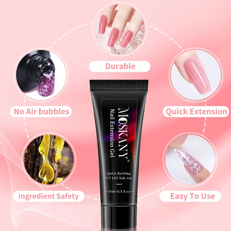 MOSKANY 투명 누드 네일 익스텐션 젤 세트, 빠른 네일 연장 아크릴 크리스탈, 연장 몰드 네일 아트, 건설 젤 바니시, 15ml