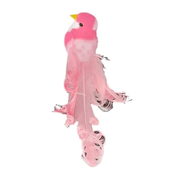 Uccello Artificiale a Coda Lunga con Piume Colorate e Riccioline, Decorazione per Casa e Giardino, Statuette di Uccelli