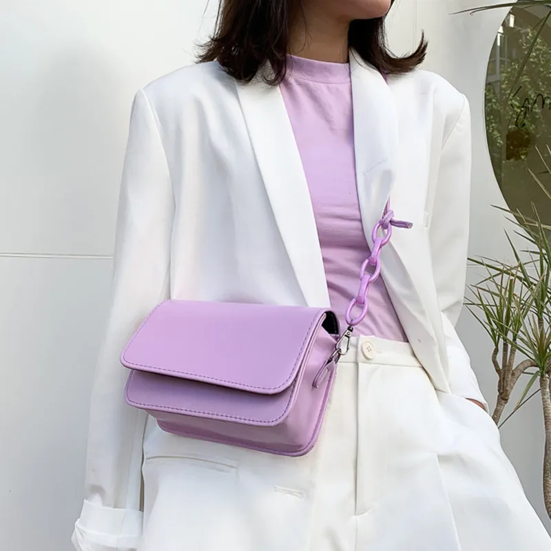 Solid Color Shoulder Bags Chain Square Women Korean Version
