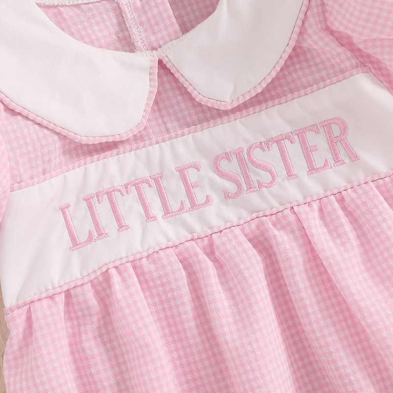 MISOWMNJOY Summer Baby Girl Clothes Princess Sister Matching Outfit Letter Embroidery Doll Collar Short Sleeve Baby Dress Romper 5