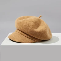 New autumn winter fashion Artist Hat Felt Wool Solid Color Beret Caps women Windproof versatile baseball cap Octagonal cap 2