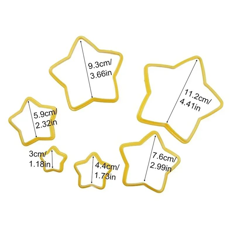 6PCS/set DIY Baking Cookie Mould Pentagram Cutter Plastic Mould Yellow Cutting Pastry Tools Kitchen Baking Accessories