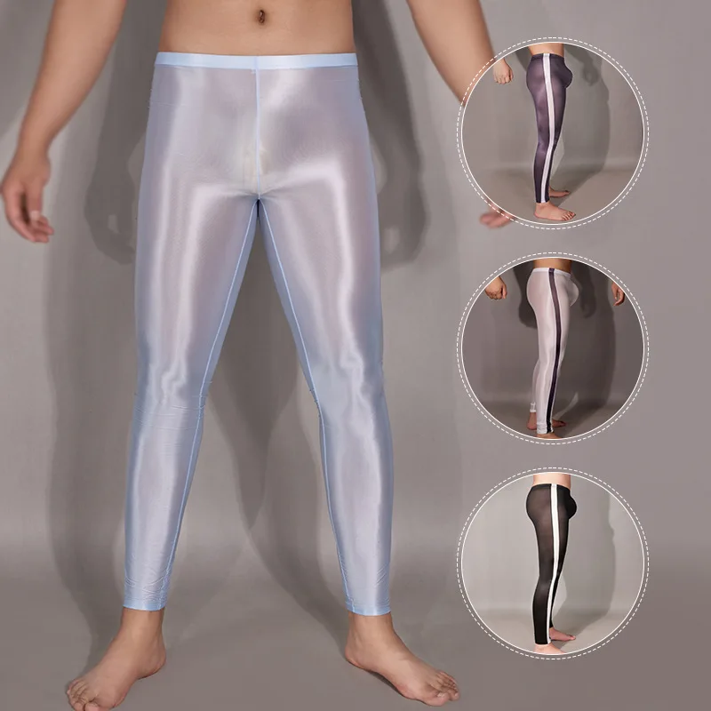 

Ultra-thin See Through Seamless Men Tight Leggings Male Sexy Low Waist Sheer Elastic Stockings Sleep Bottoms