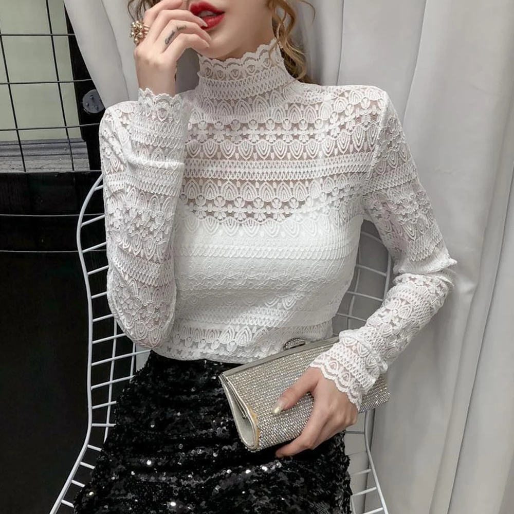 トップス Turtle Neck Lace Patchwork Tops Turtle Neck Lace Patchwork Tops(White) – Kanako Tamura
