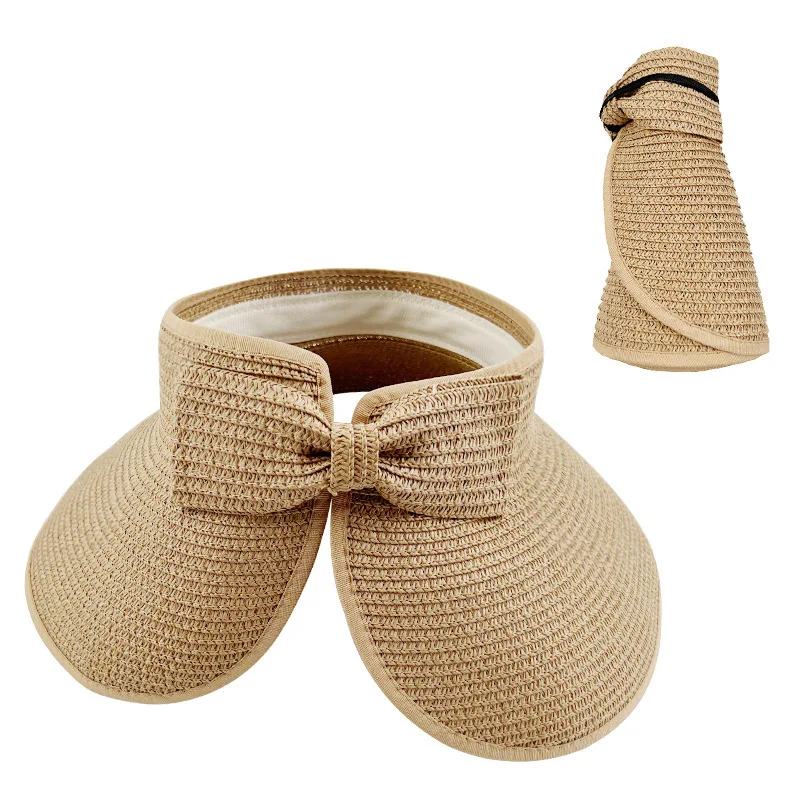 Women Summer Visors Women Summer Visors Hat Foldable Wide Large Brim Bowknot Empty Top Straw Hats Beach UV Protection Caps
