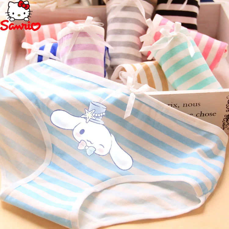 

Kawaii Sanrio, Hello Kitty трусики Lolita Аниме Синий Розовый Зеленый Черный карамельные цвета полосатые трусики нижнее белье для девочек косплей