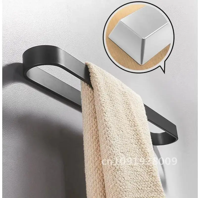 free Nail Solid Aluminum Black Towel Bar Single Black Matte Rack 30/40/50/60 Bathroom Towel Holder cm