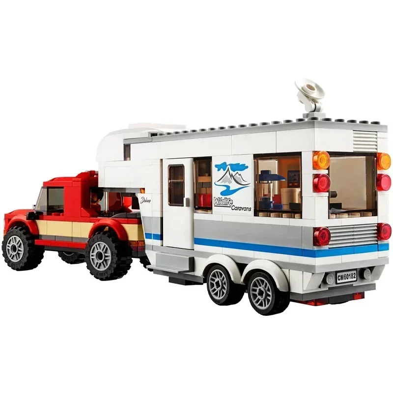City-Serie 60182 Pickup-Wohnwagen Bausteine Eltern-Kind Camping-Wohnmobil Spielzeug für Kinder Weihnachtsgeschenke Outdoor – Detail 1