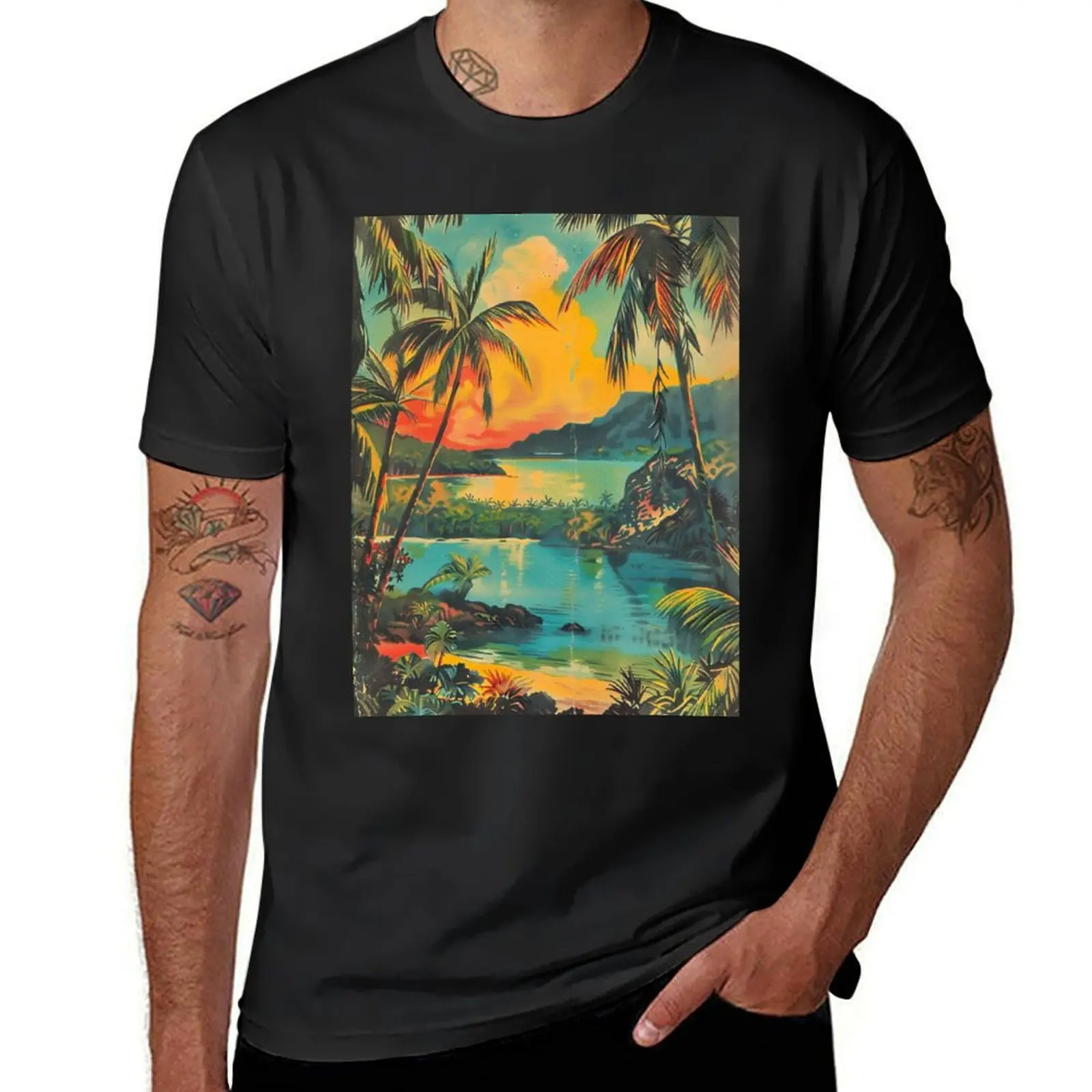 

Vintage Hawaii Tropical Nature Minimalist Art T-Shirt sweat summer top plus sizes Blouse t shirt men
