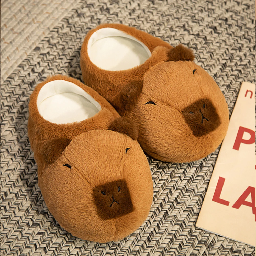 Women Plush Capybara Slippers Anti-Skid Capybara Animal Slippers Soft Cartoon Capybara Slippers Comfortable Indoor Home Slippers 3