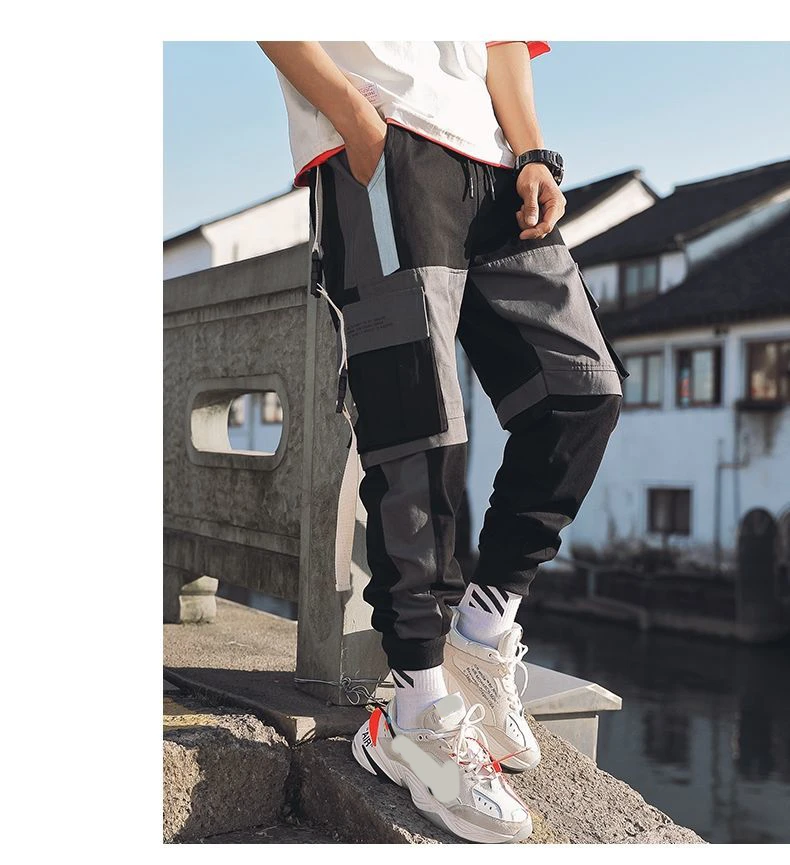 Women Male Cropped Pants Ribbons Joggers Gothic Men Chain Clothes Hip Hop Cargo Pants Streetwear Sweatwear Casual Pockets Pants blue cargo pants