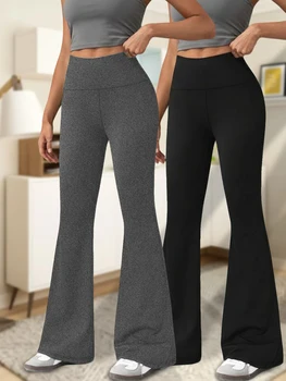 2 pack Women's Super Soft Flare Pants High Waisted Tummy Control Workout Yoga Leggings Bell Bottoms 1