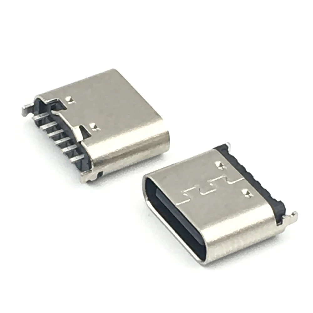 Type-C Female USB Charging Connector Socket (6-Pin, Vertical Straight Plug) - Multi-Pack Options Available