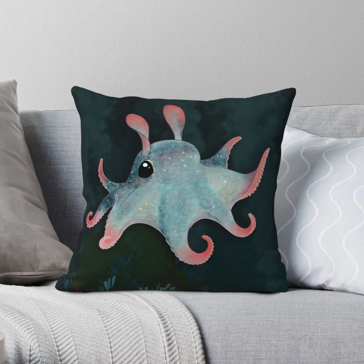 

Baby Octopus Square Pillowcase Polyester Linen Velvet Pattern Zip Decorative Home Cushion Cover
