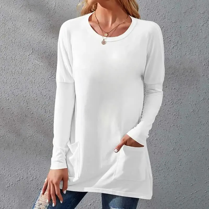 

Autumn and winter 2023 new hot selling round-necked long-sleeved t-shirt solid color white