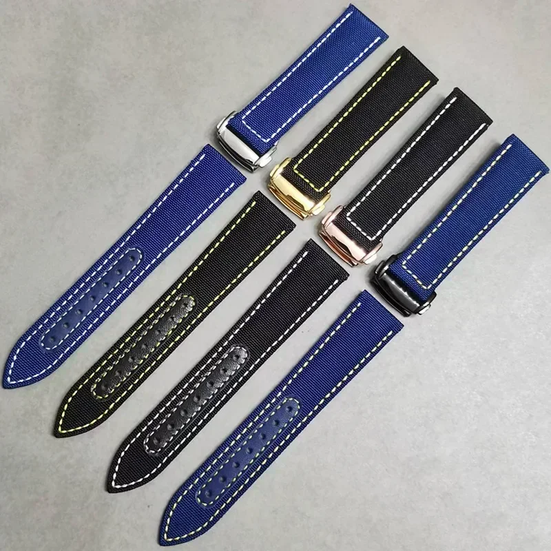 

Canvas Nylon+Leather Watch Strap 19mm 20mm 21mm 22mm for Seamaster 300 AT150 Watch Band Black Blue Bracelet Accessories