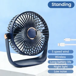 Compact Desktop Clip Fan with LED Night Light and 360° Rotation, USB Rechargeable for Quiet Home or Office Use (Desk Fan Blue)