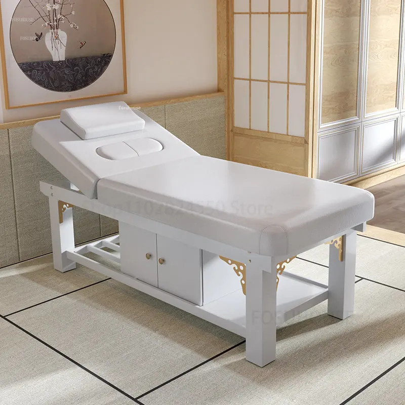 European Solid Wood Massage Tables Beauty Salon Special Multi-functional Moxibustion Therapy Bed with Hole Body Massage Beds C